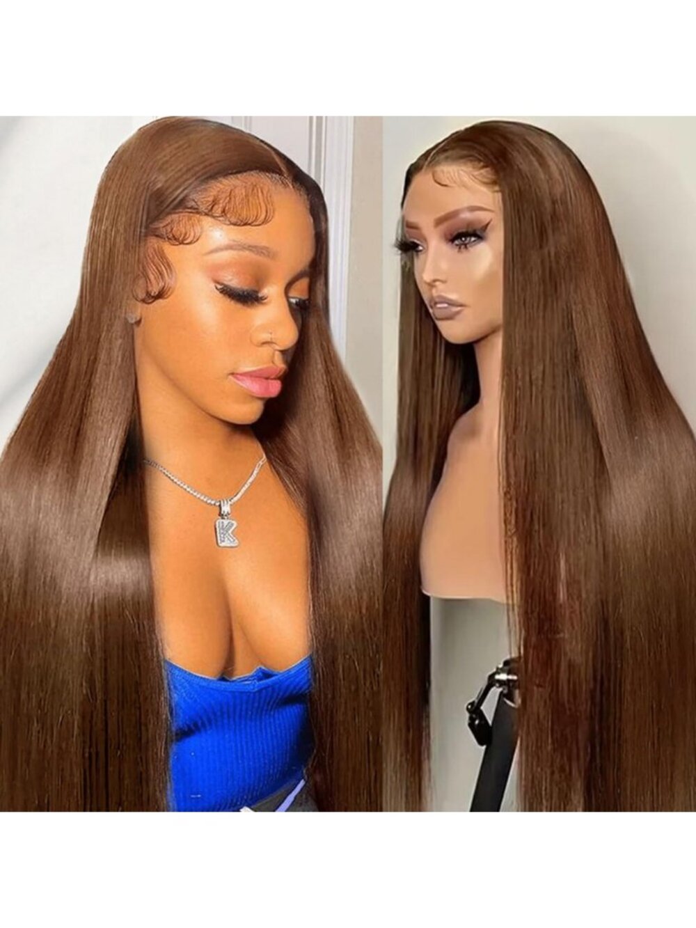 13x6 Chocolate Brown Lace Front Wig - 22" Straight Human Hair, 180% Density